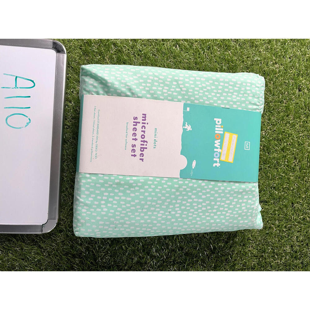 Pillowfort Full Microfiber Sheet Set Dots Spotted Teal Green Blue White